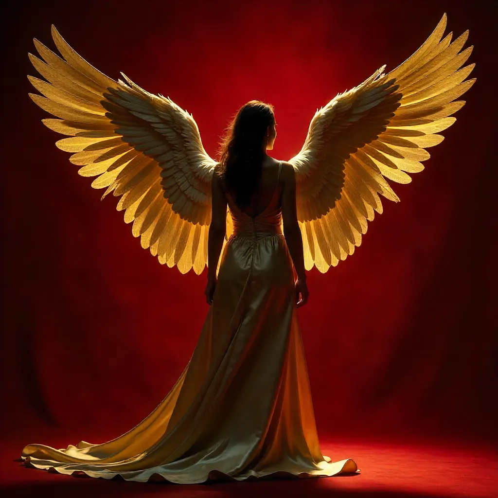 Crimson Backdrop, Golden Angel Wings