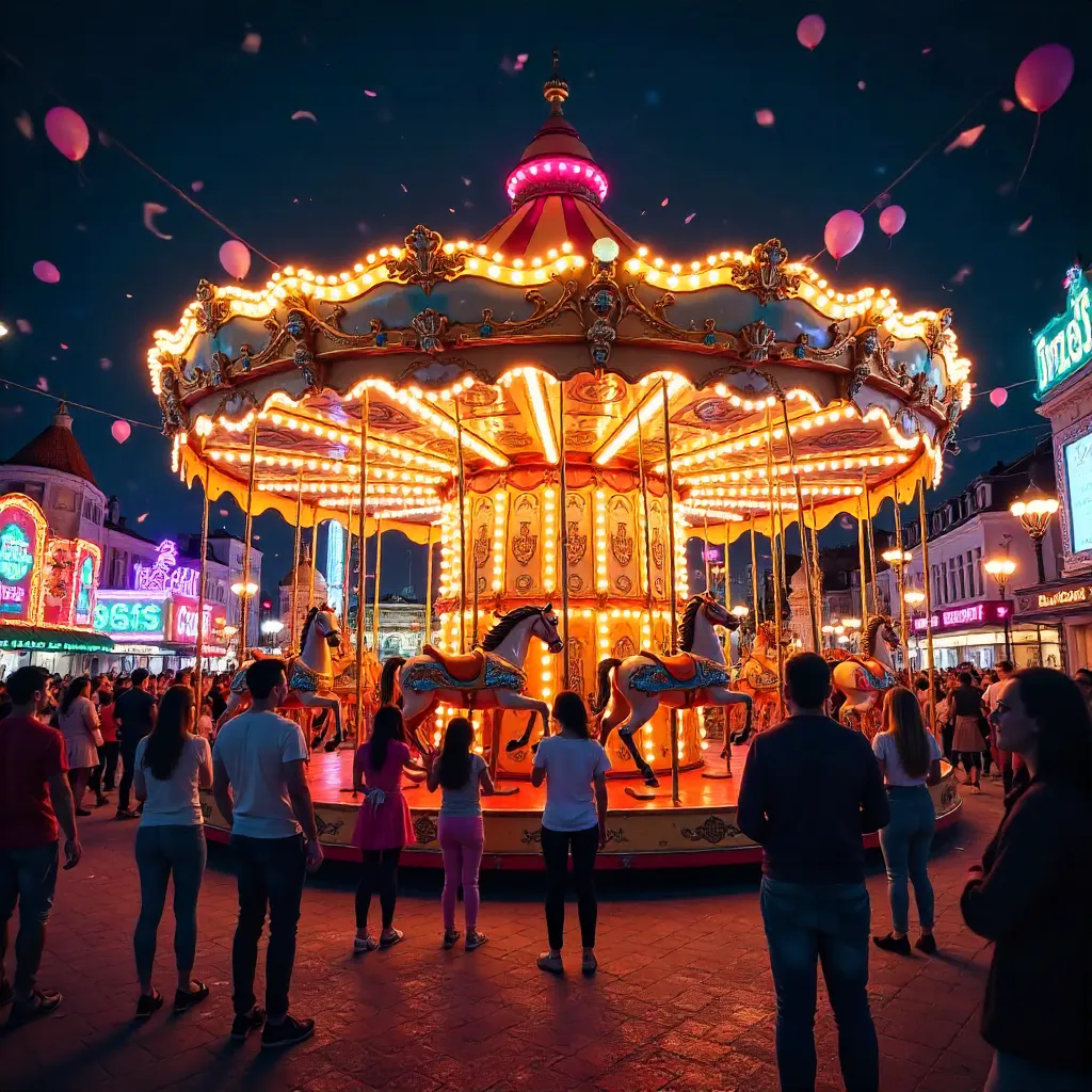 Night Carousel Celebration Under Neon Lights