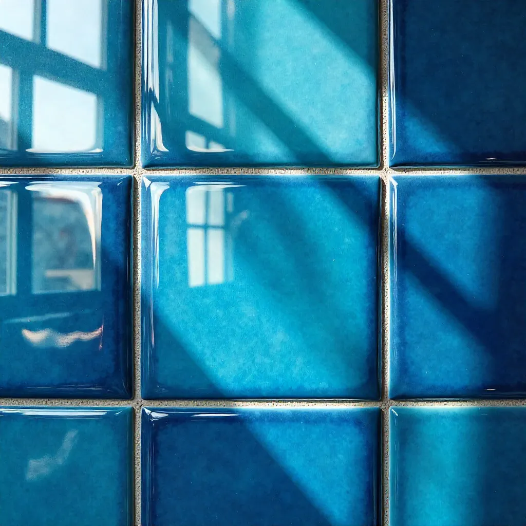 Kaleidoscopic Reflections on a Blue Tile Wall