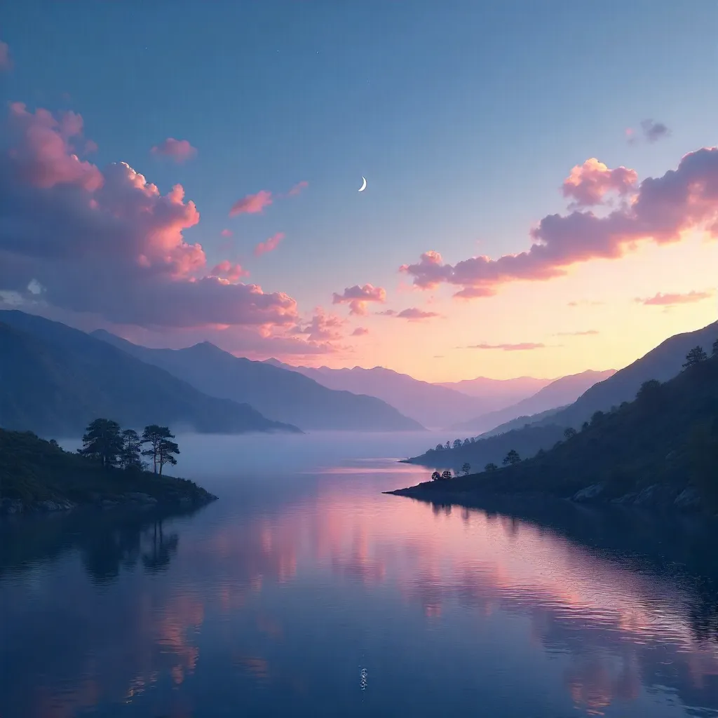 Twilight over North Macedonia: Crescent Moon and Clouds