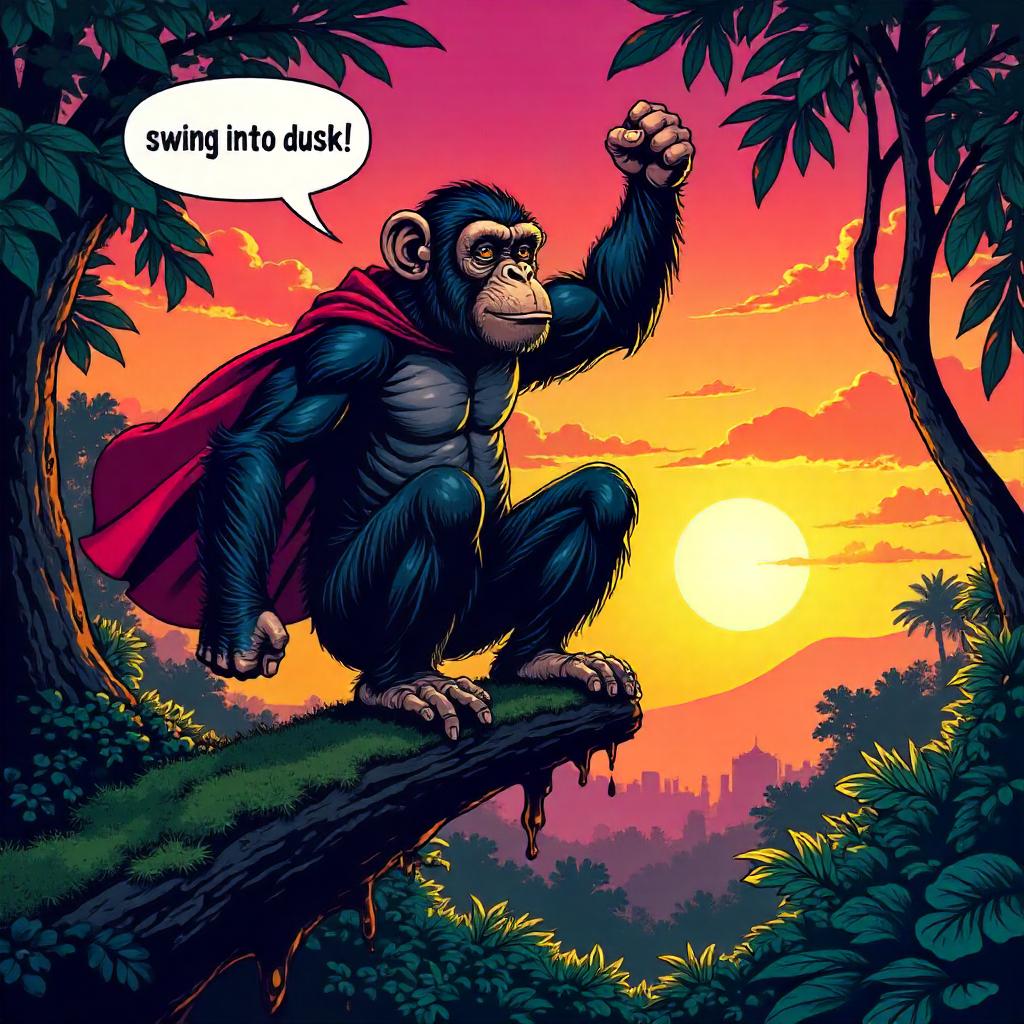 Sunset Chimpanzee: A Comic Book Hero at Dusk