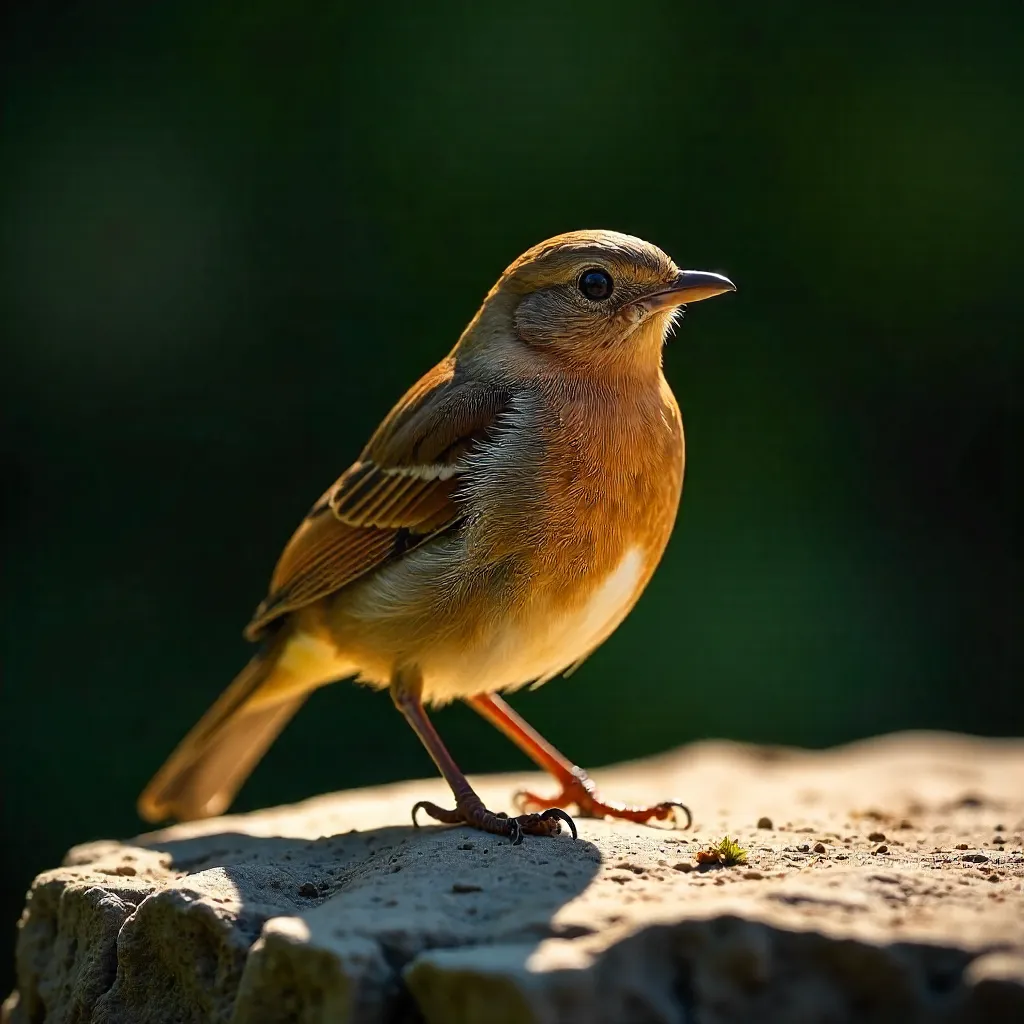 Sunlit Stone Perch: Brown Bird in Quiet Outdoors