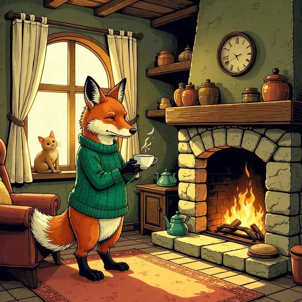 Fox in a Cozy Cottage: Comic Panel Charm