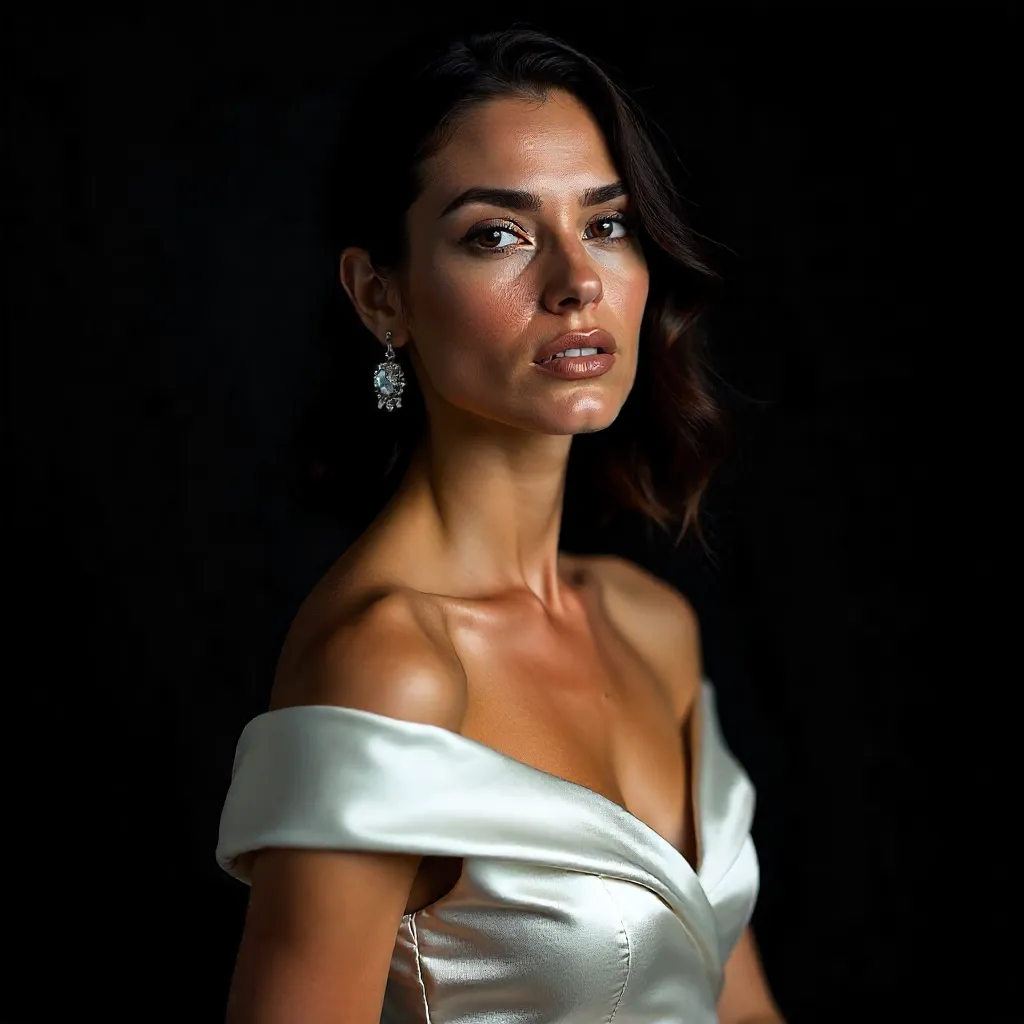 Chic Noir Portrait: Woman in a White Dress
