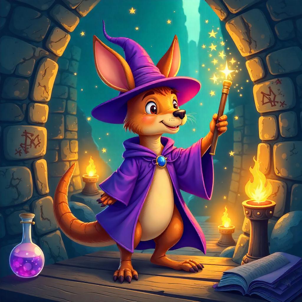 Whimsical Kangaroo Wizard in a Tower