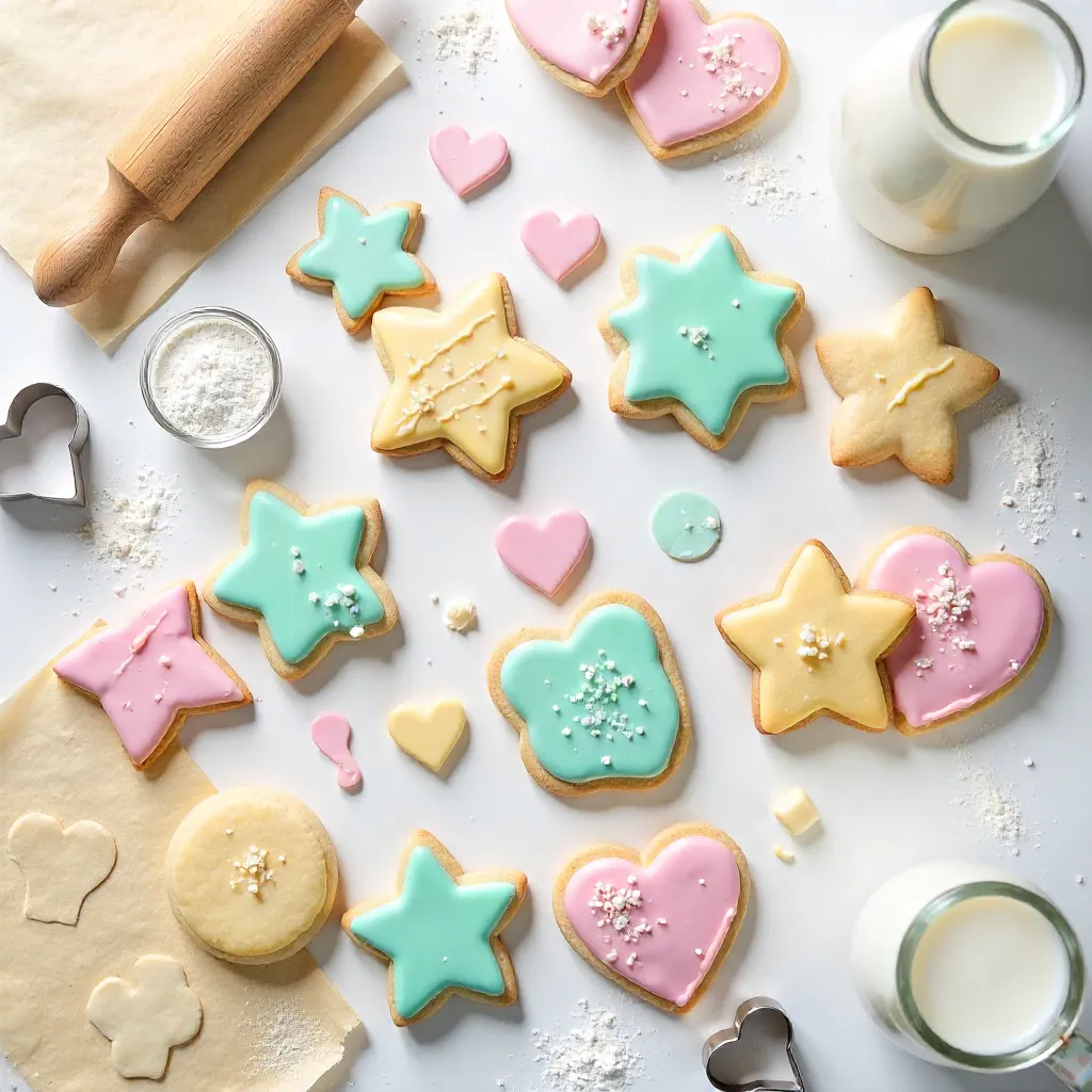 Flat Lay Sugar Cookies on White Surface