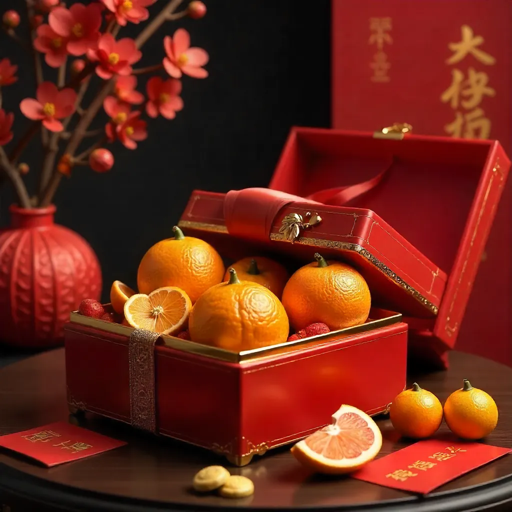Red Gift Box with Festive Tet Fruits