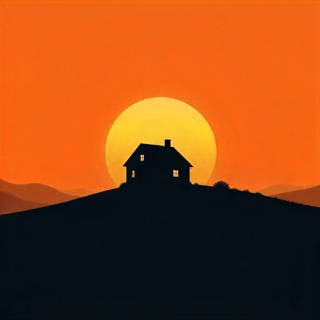 Silhouette on a Hill at Sunset: Tranquil Glow