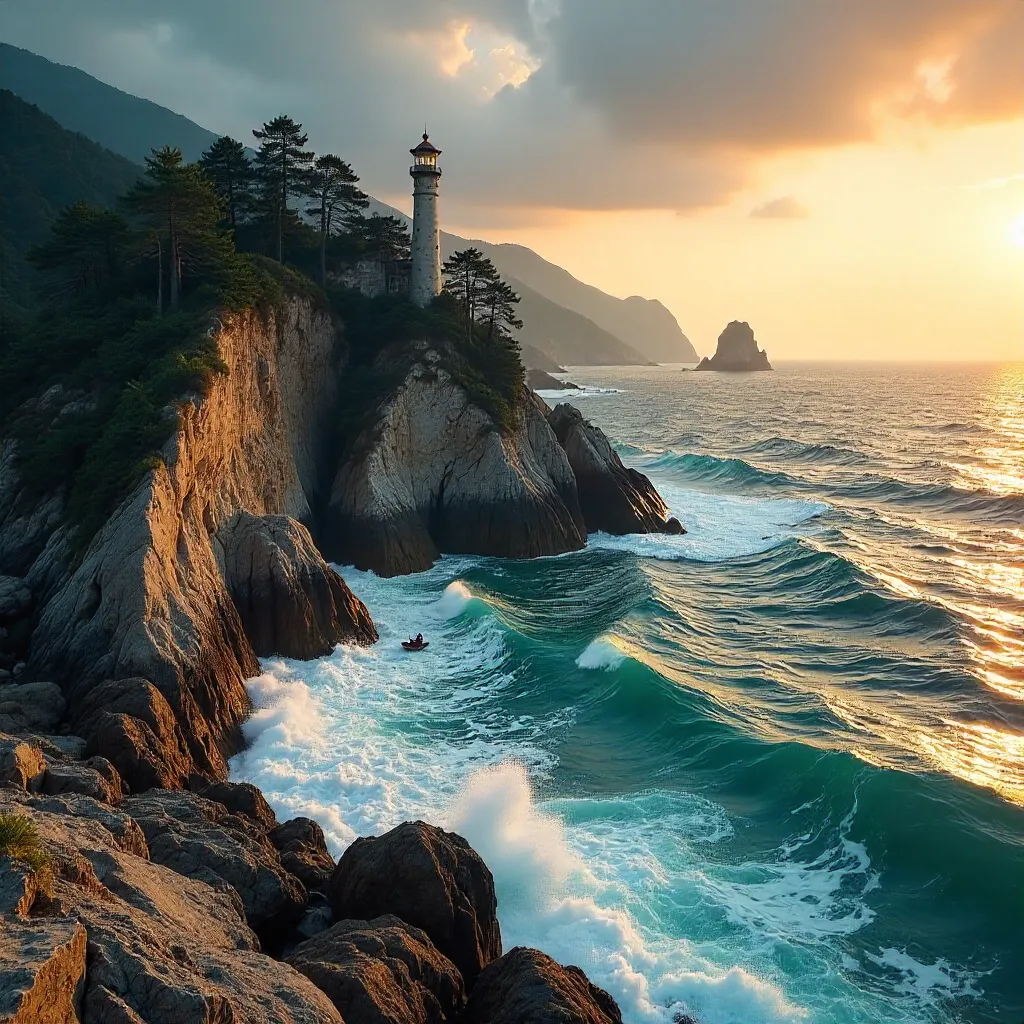 Dramatic Chinese Coastal Cliffs at Golden Hour