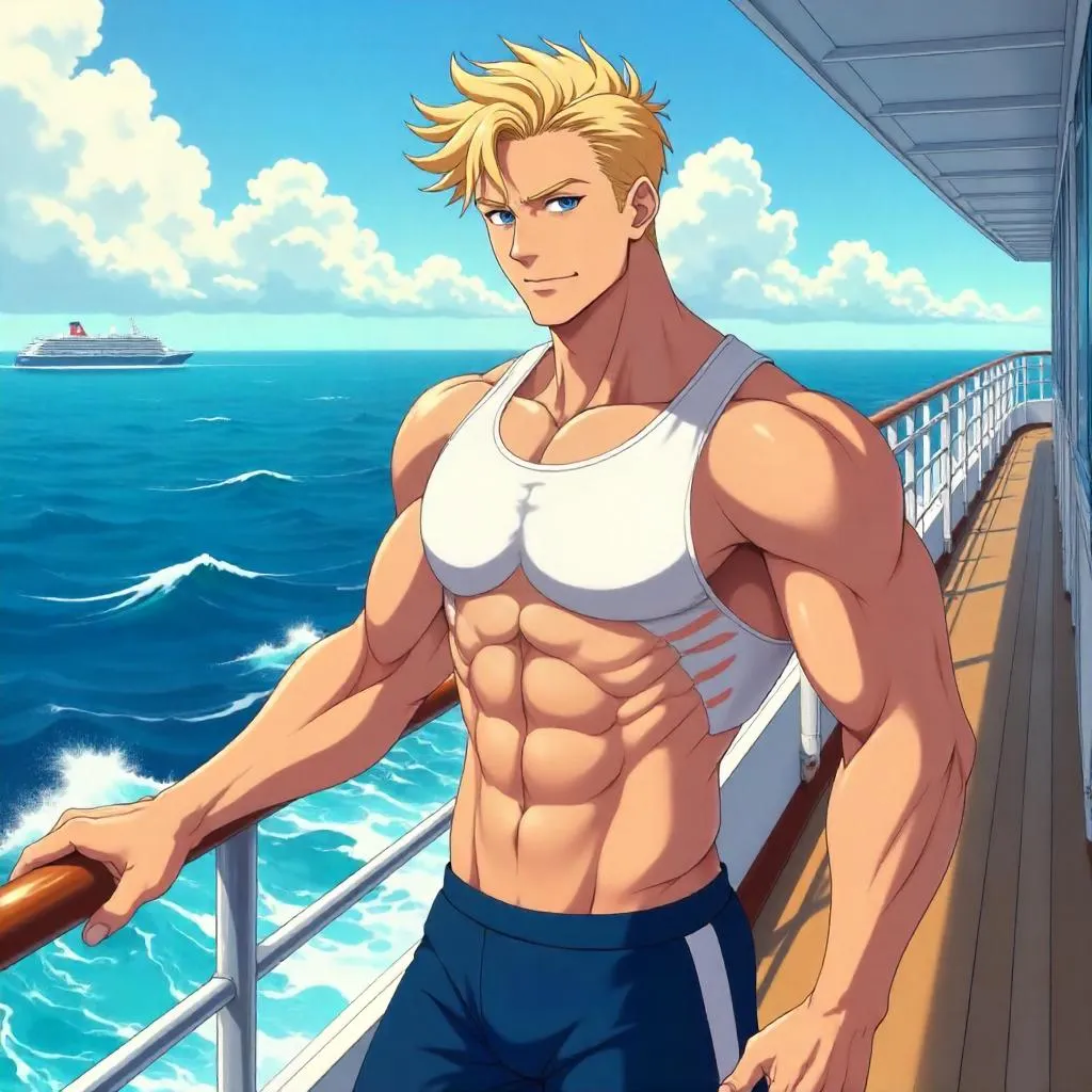 Athletic White Man on a Cruise Ship - Anime Style