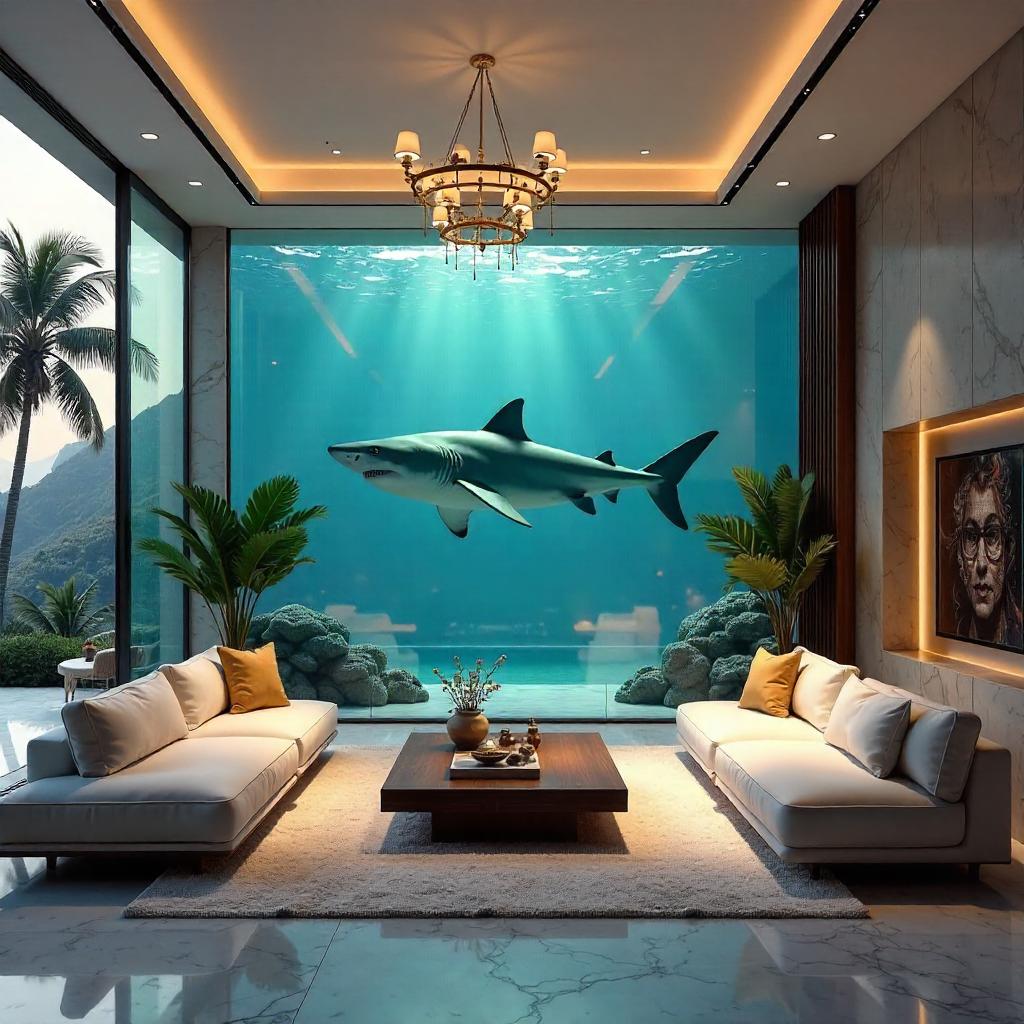 Shark in a Luxury Villa – Surreal Digital Art