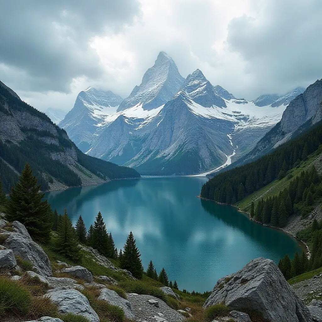 Moody Alps under cloudy skies - Alpine landscape