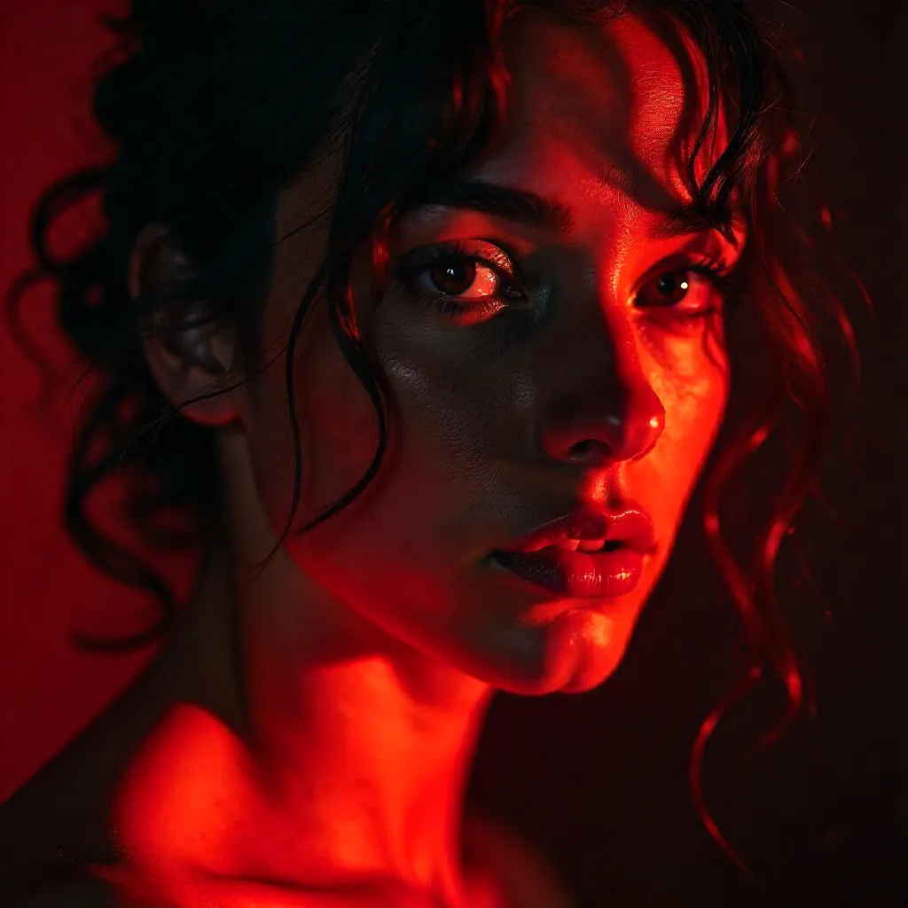 Cracked Crimson Portrait: Moody Vintage