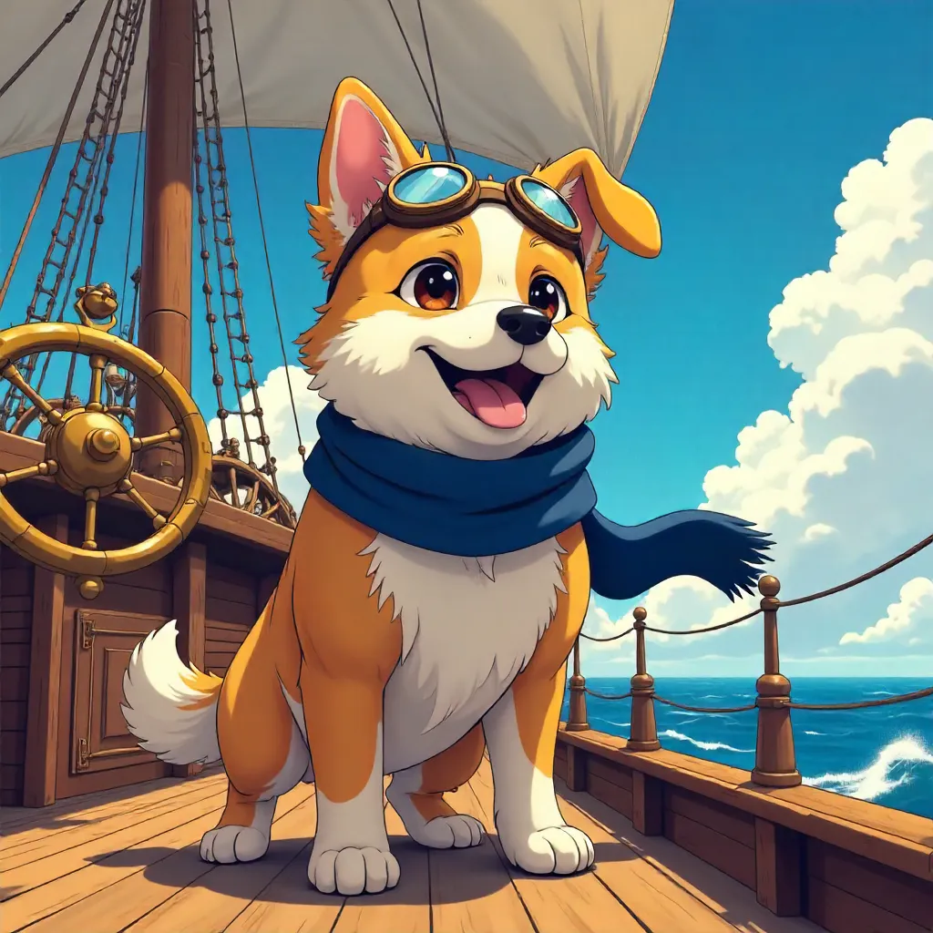 Anime Dog Captain on a Windy Airship