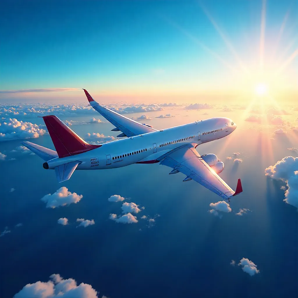 Soaring Airplane with Contrail in Blue Sky