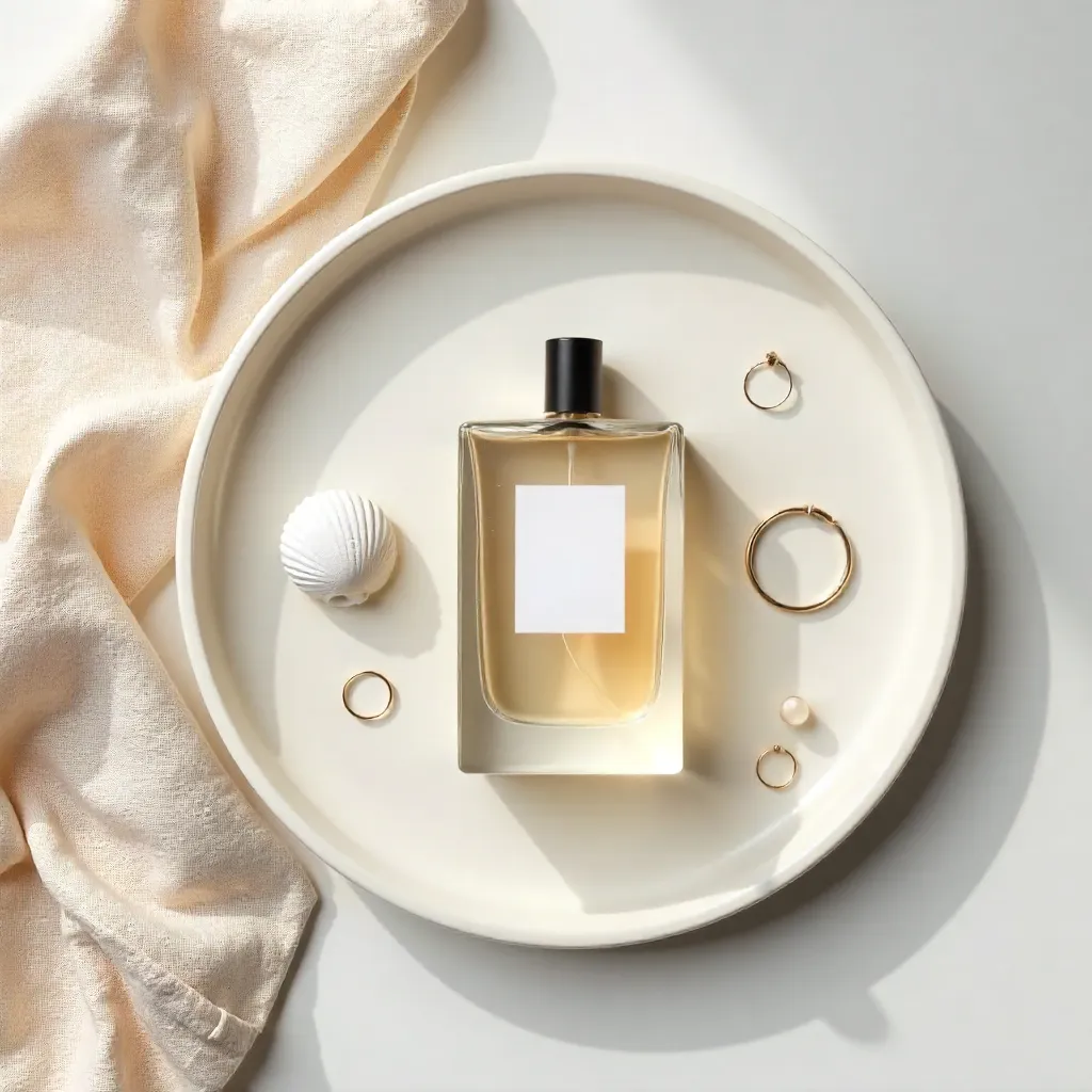 Minimalist Flat Lay: Perfume, Shell & Accessories