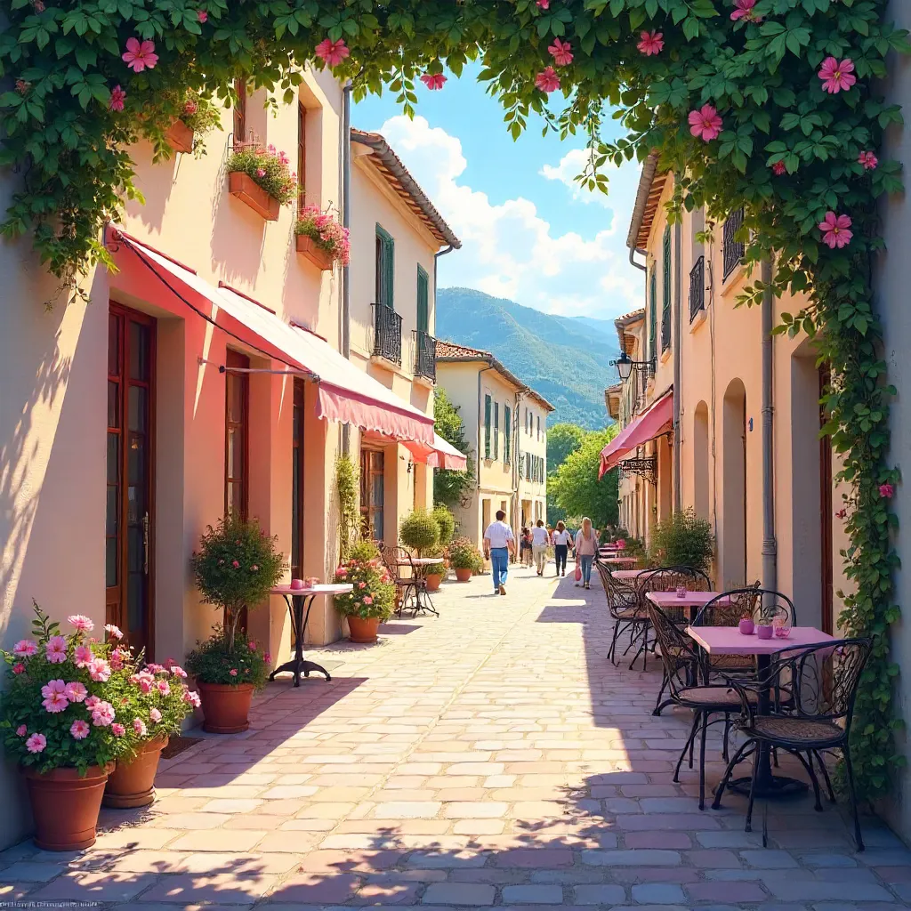 Whimsical Pink Umbrella Canopy over Grasse Street
