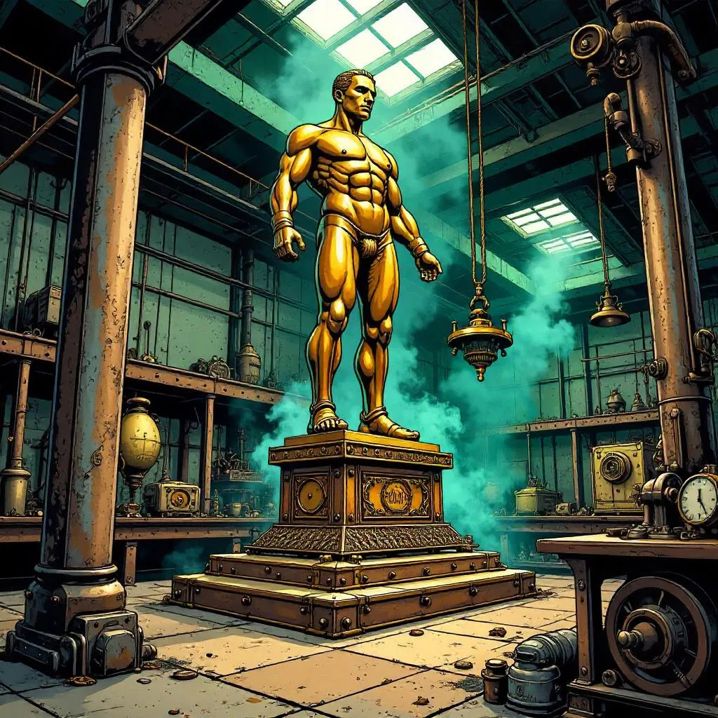 Brass Monument in a Steampunk Workshop