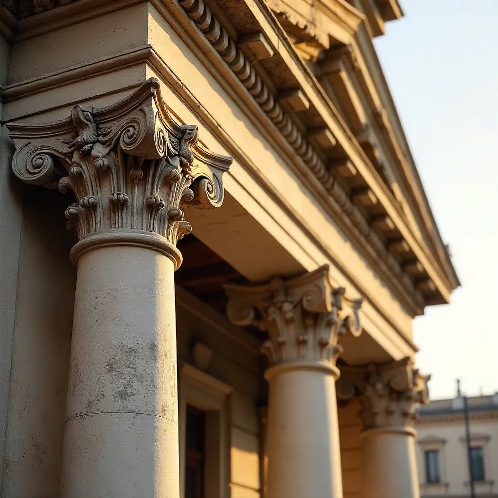 Close-Up of Ornate Historic Facade with Pillars
