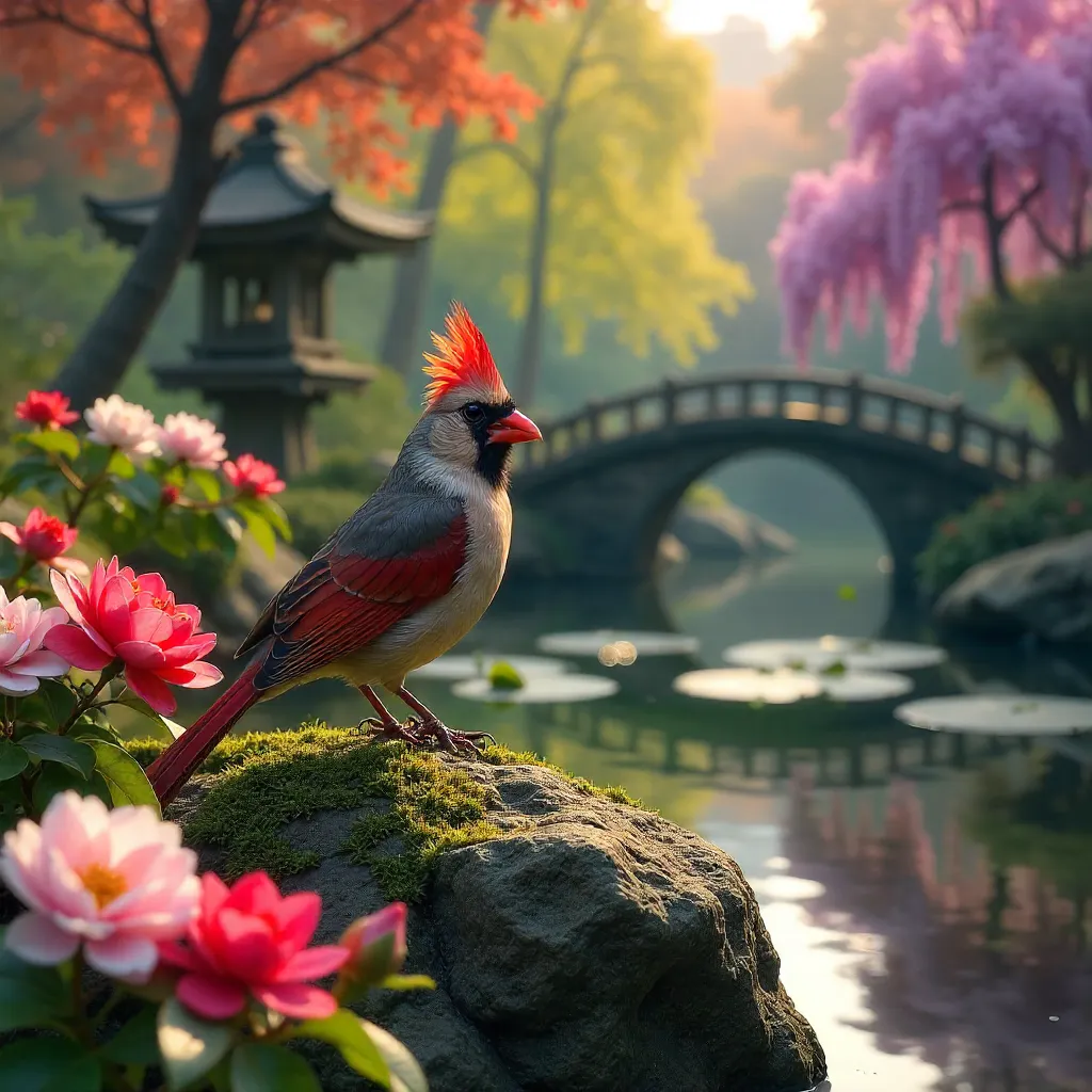 Red-crested Cardinal in Buenos Aires Japanese Garden