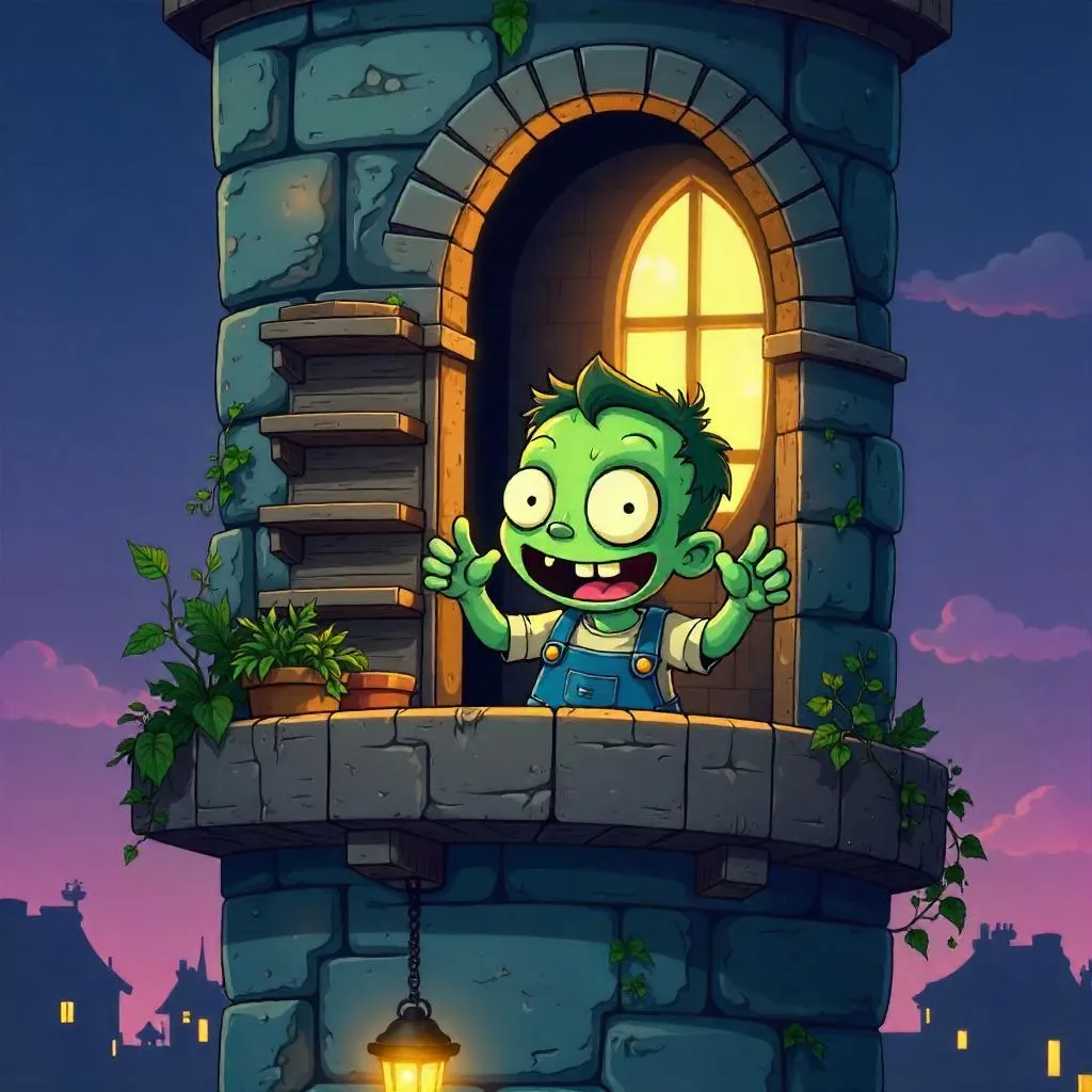 Cartoon Zombie in a Tall Tower