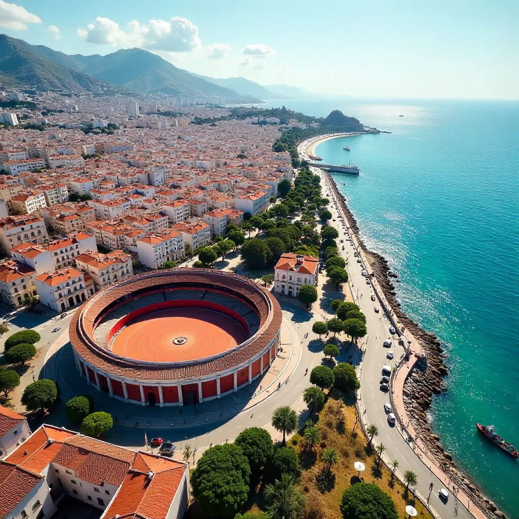 Aerial View of Málaga: Bullring and Coastline