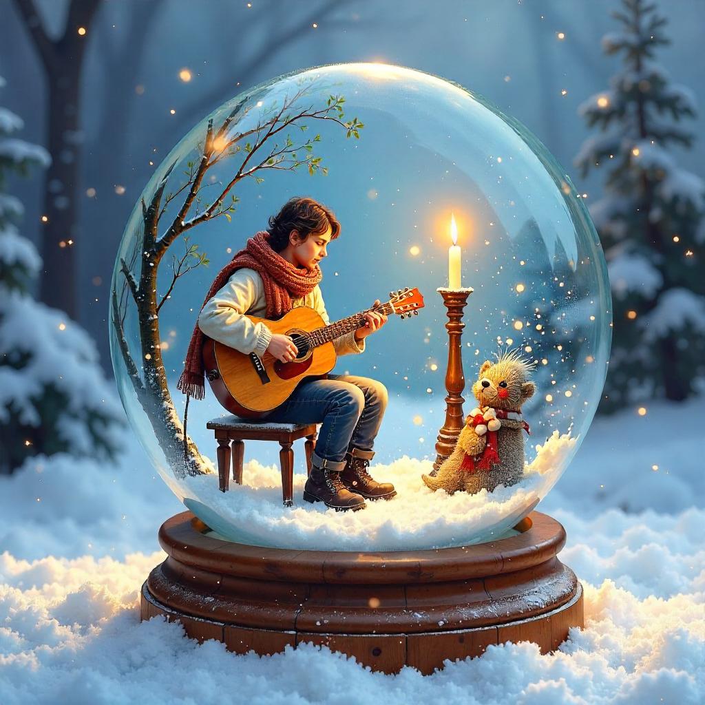 Watercolor Snow Globe Musician Within Glass