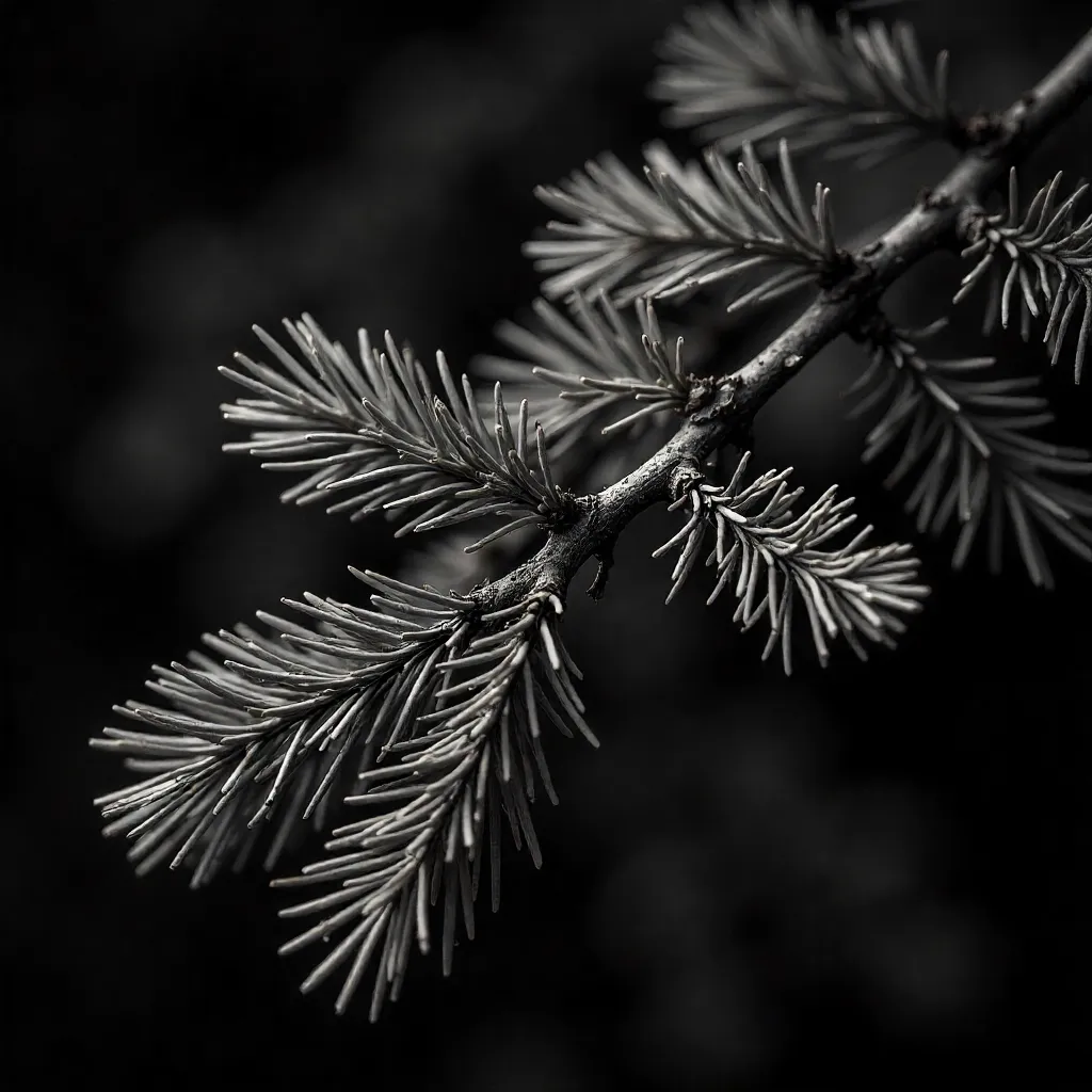 Intricate Pine Branches in Monochrome