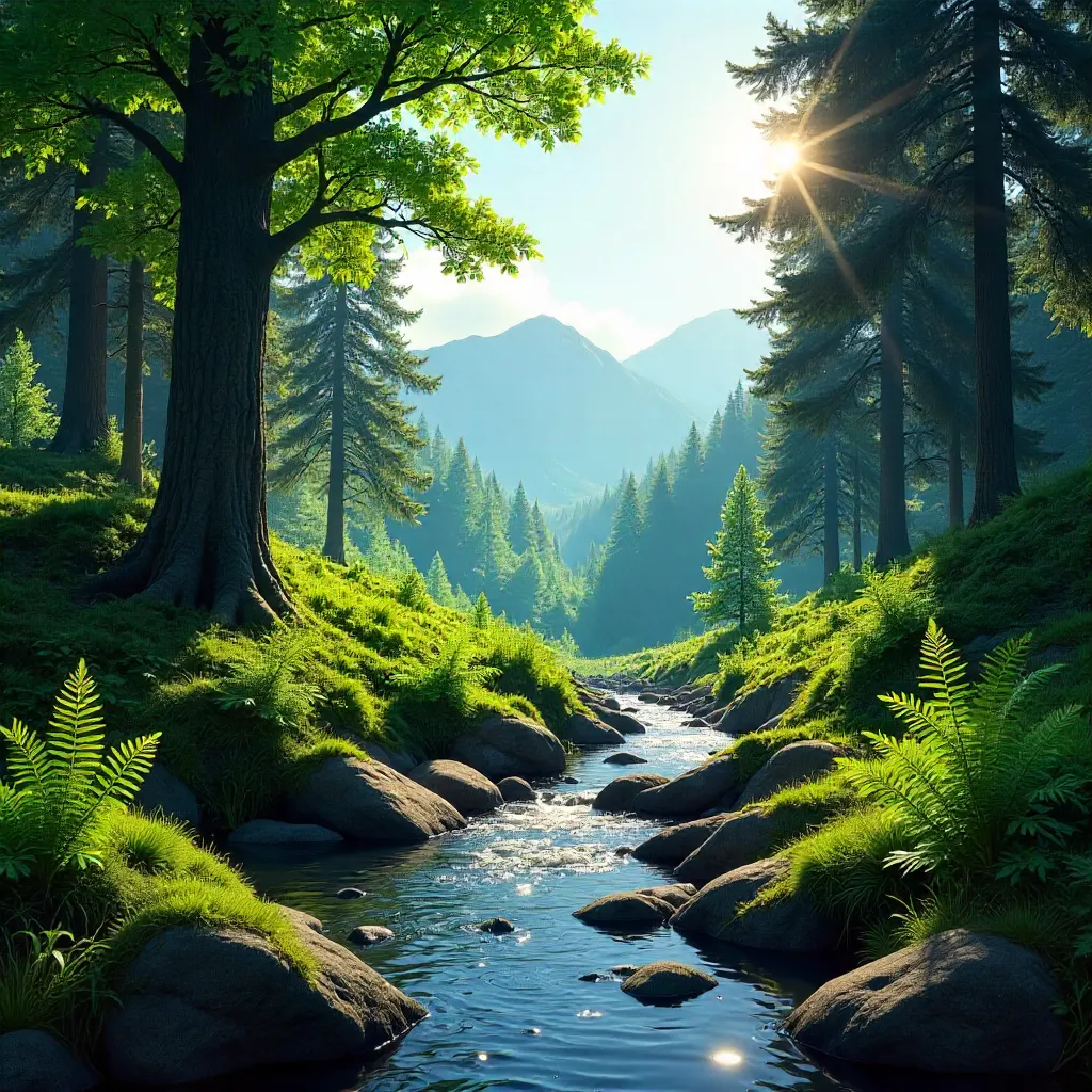 Tranquil Forest Valley with a Gentle Stream