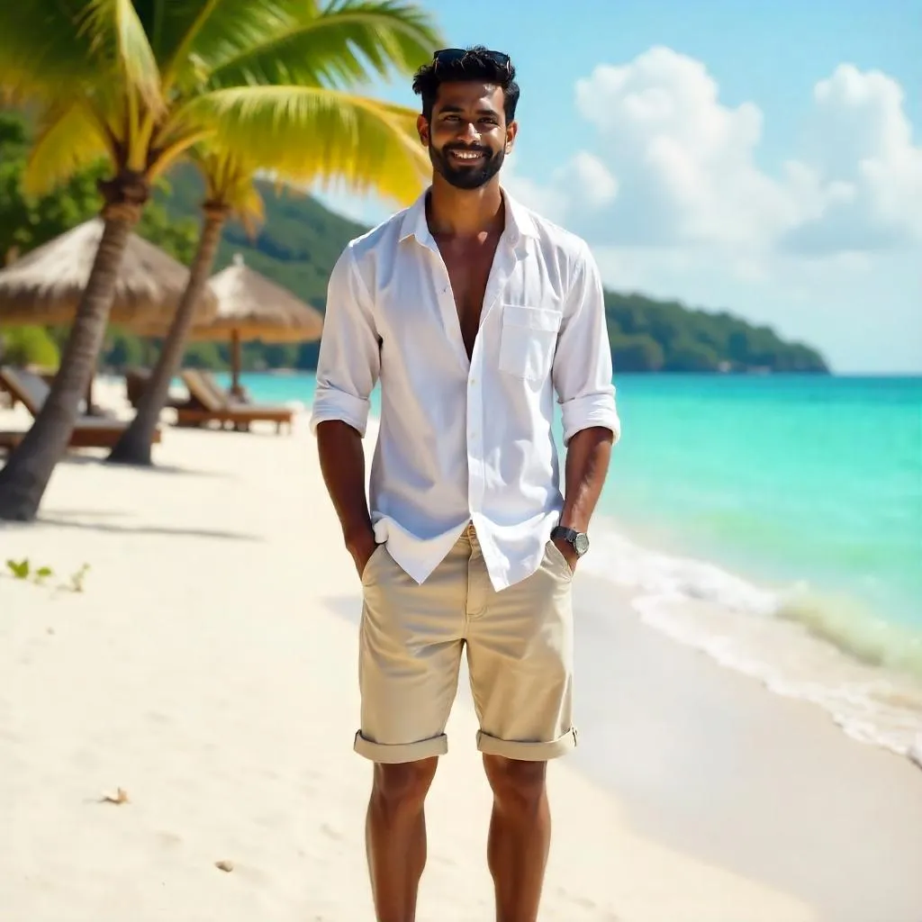 Portrait of a Young Indian Man at a Beach Resort