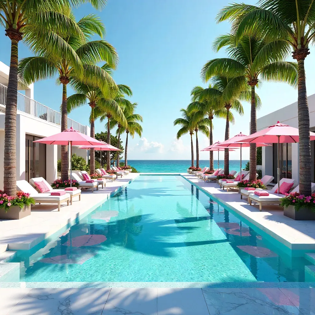 Elegant Pink-Accented Resort Pool