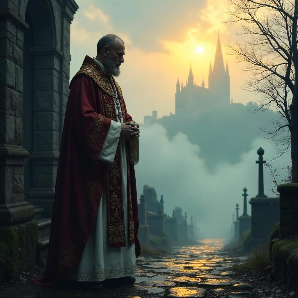 Dawn Mist Priest: Concept Art in Morning Fog