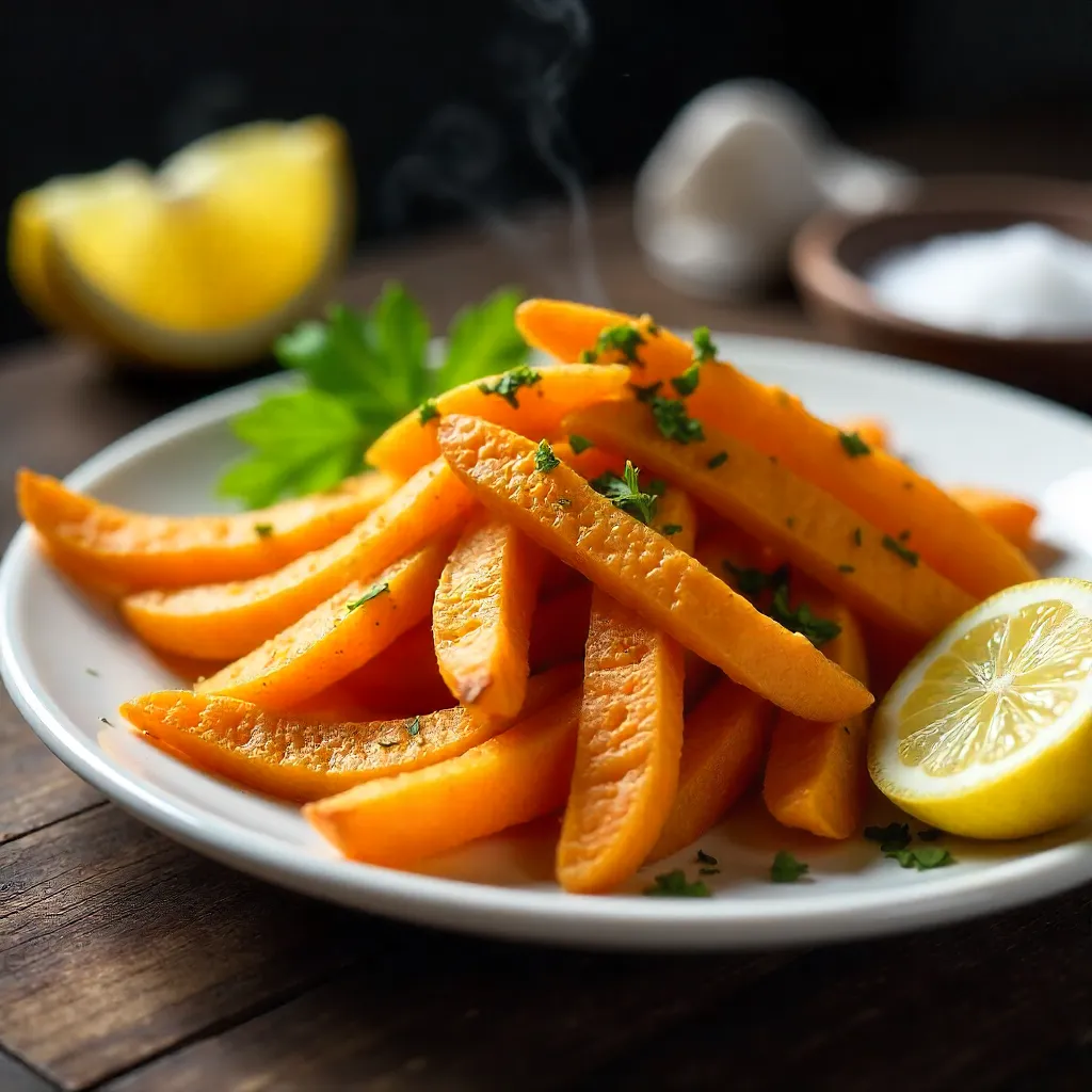 Golden Sweet Potato Fries with Fresh Herb Garnish