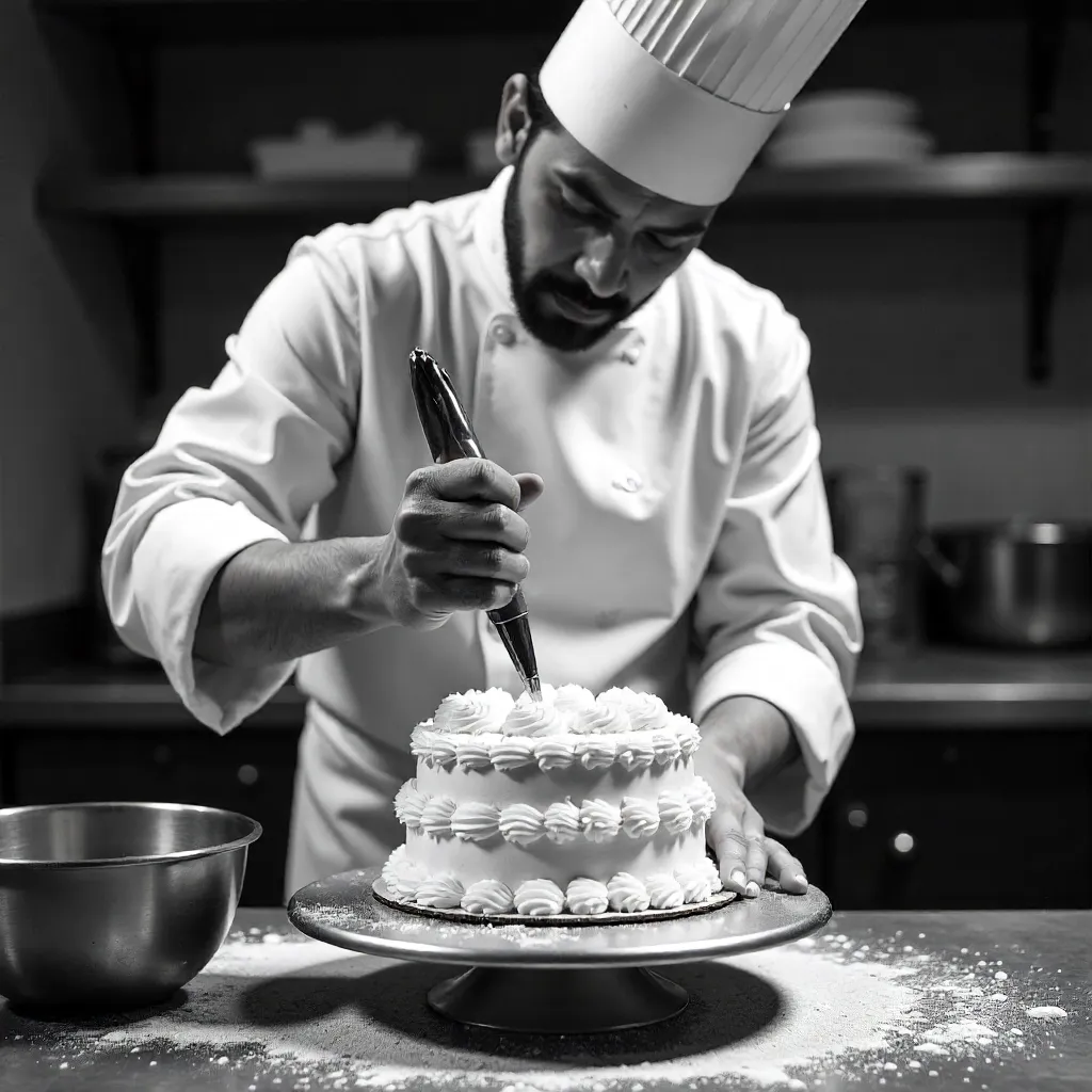 Monochrome Mastery: Pastry Chef Decorating