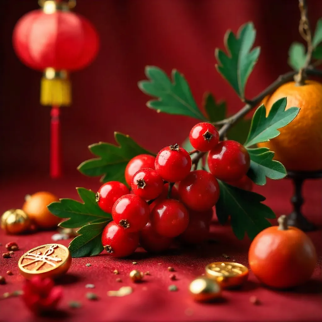 Festive Red Berries with Traditional Chinese New Year Decorations