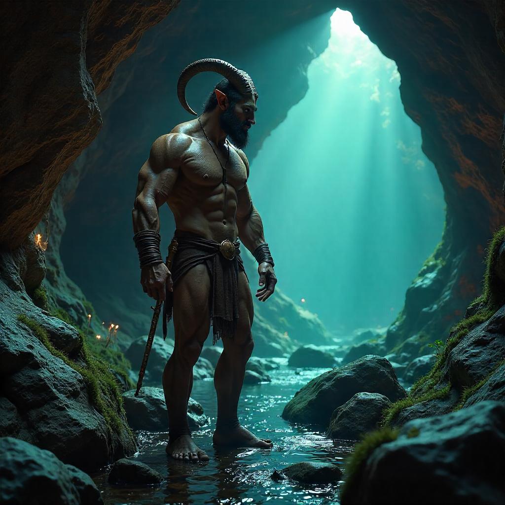 3D Satyr in a Dim Cavern — Photoreal Render