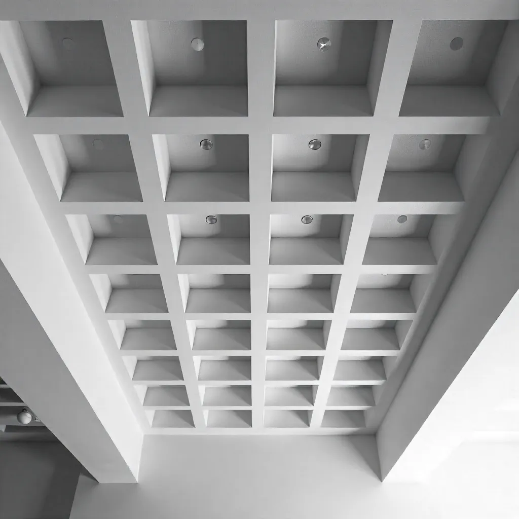 Monochrome Minimalist Ceiling with Geometric Coffers