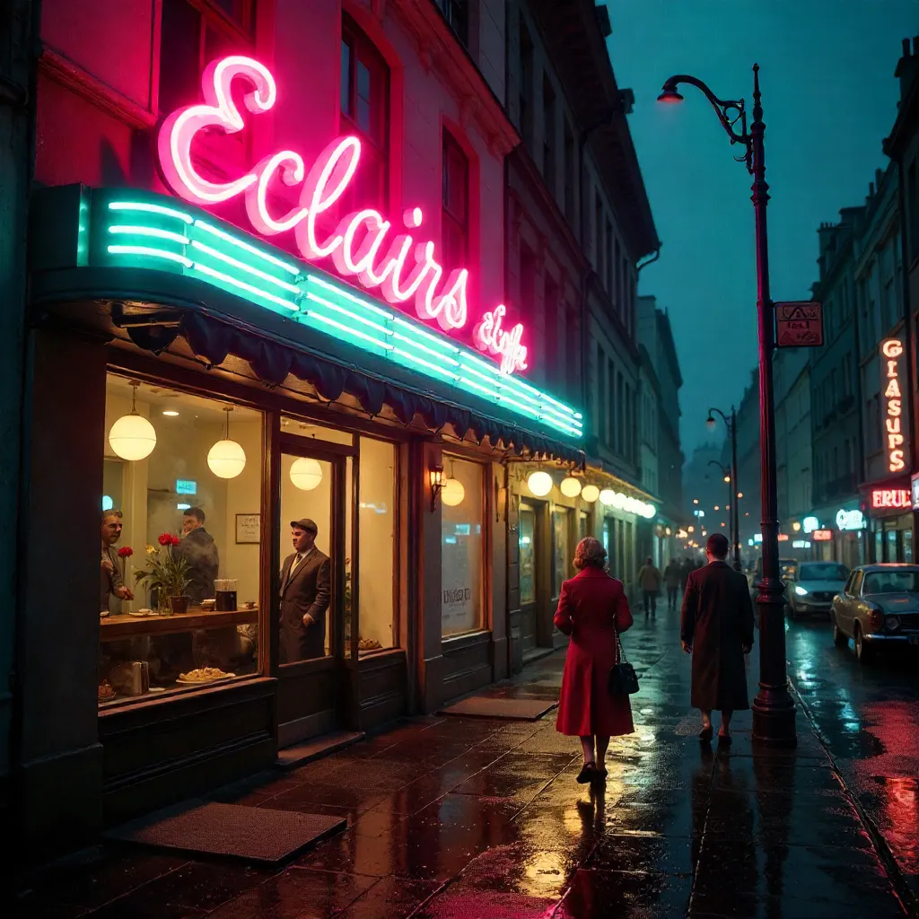 Éclairs & Coffee Neon in Retro City Night