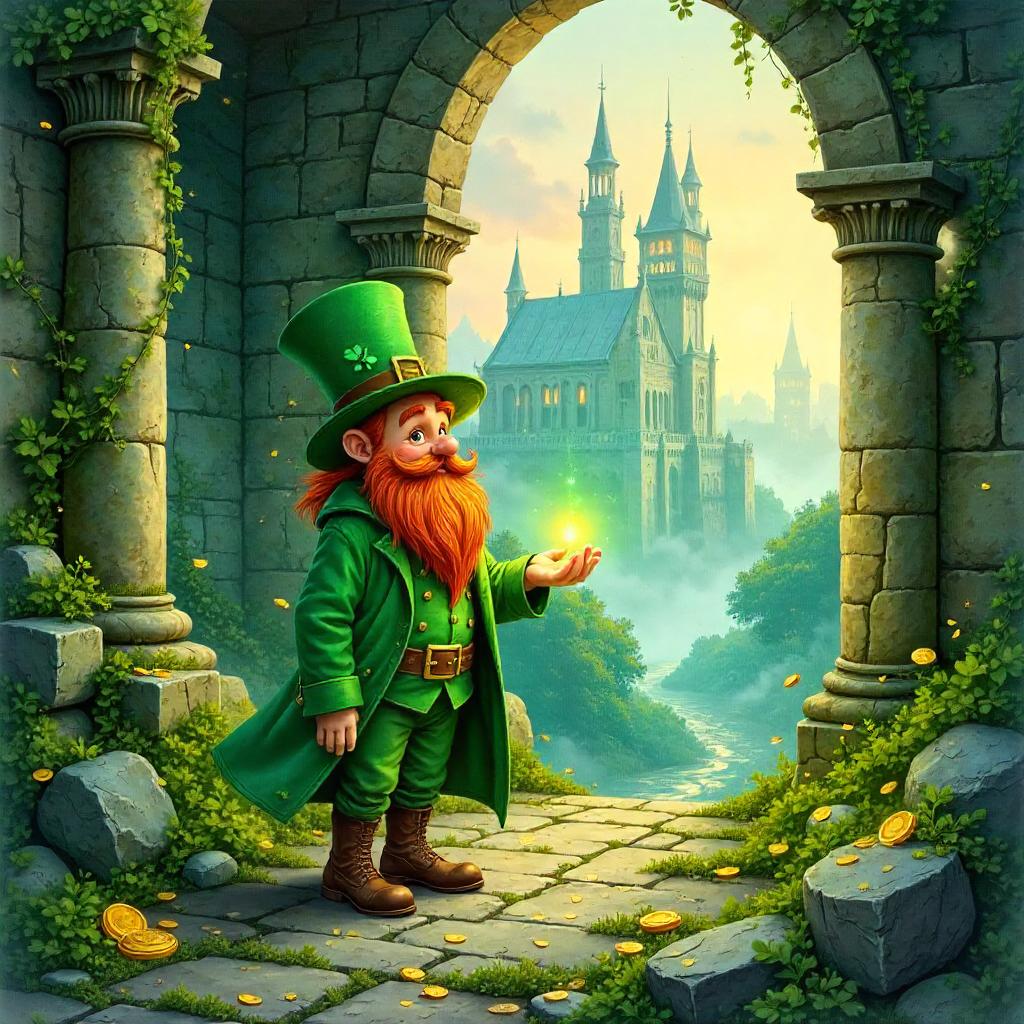 Whimsical Leprechaun in a Lost City Ruin