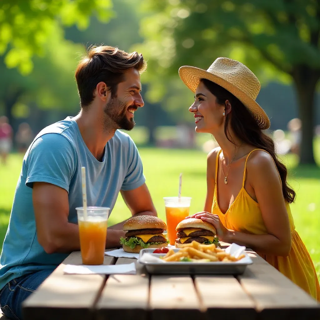 Sunny Picnic Date: Burgers at the Table