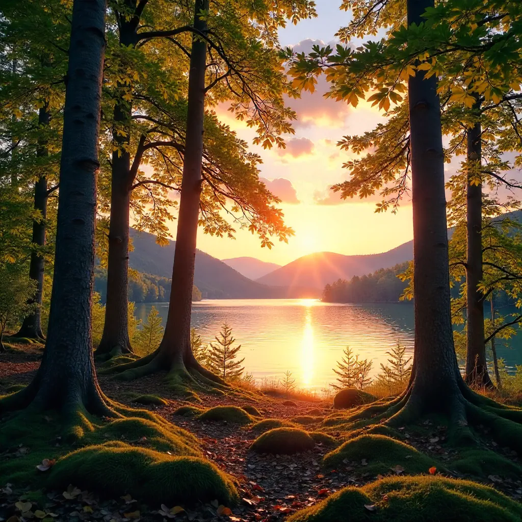 Sunset Light Filtering Through Quebec Canopy