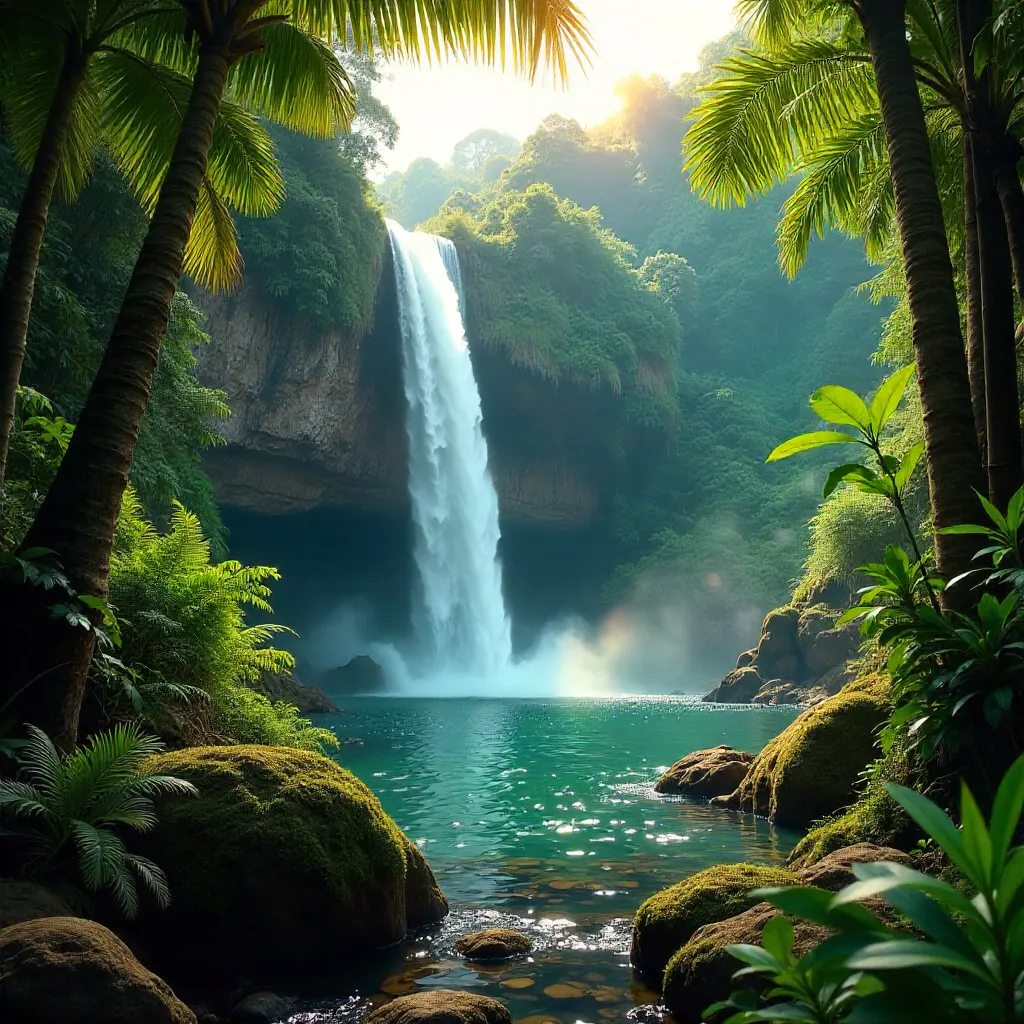 Bali's Verdant Waterfall in Lush Jungle