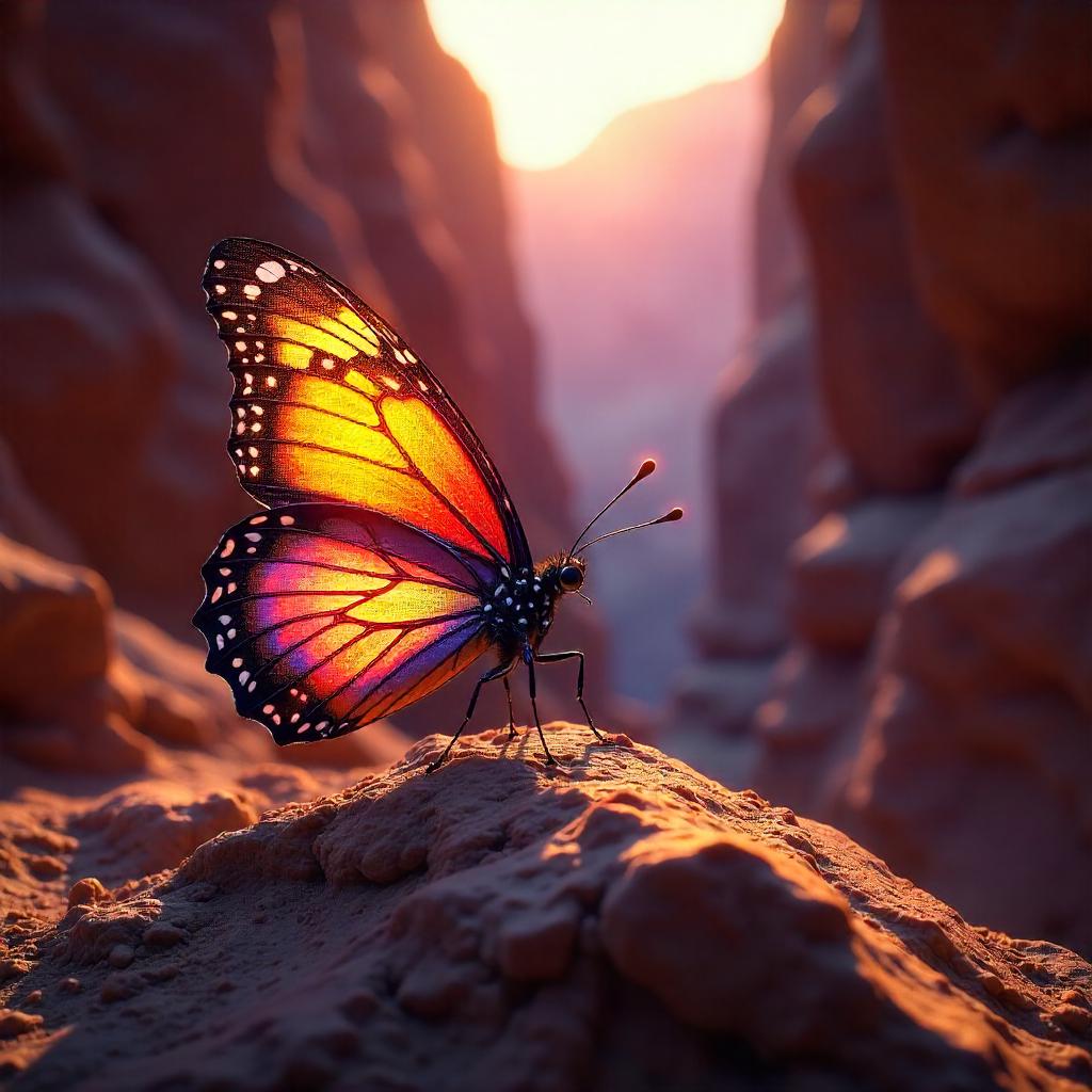 Iridescent Butterfly in a Canyon: Digital Art Dream