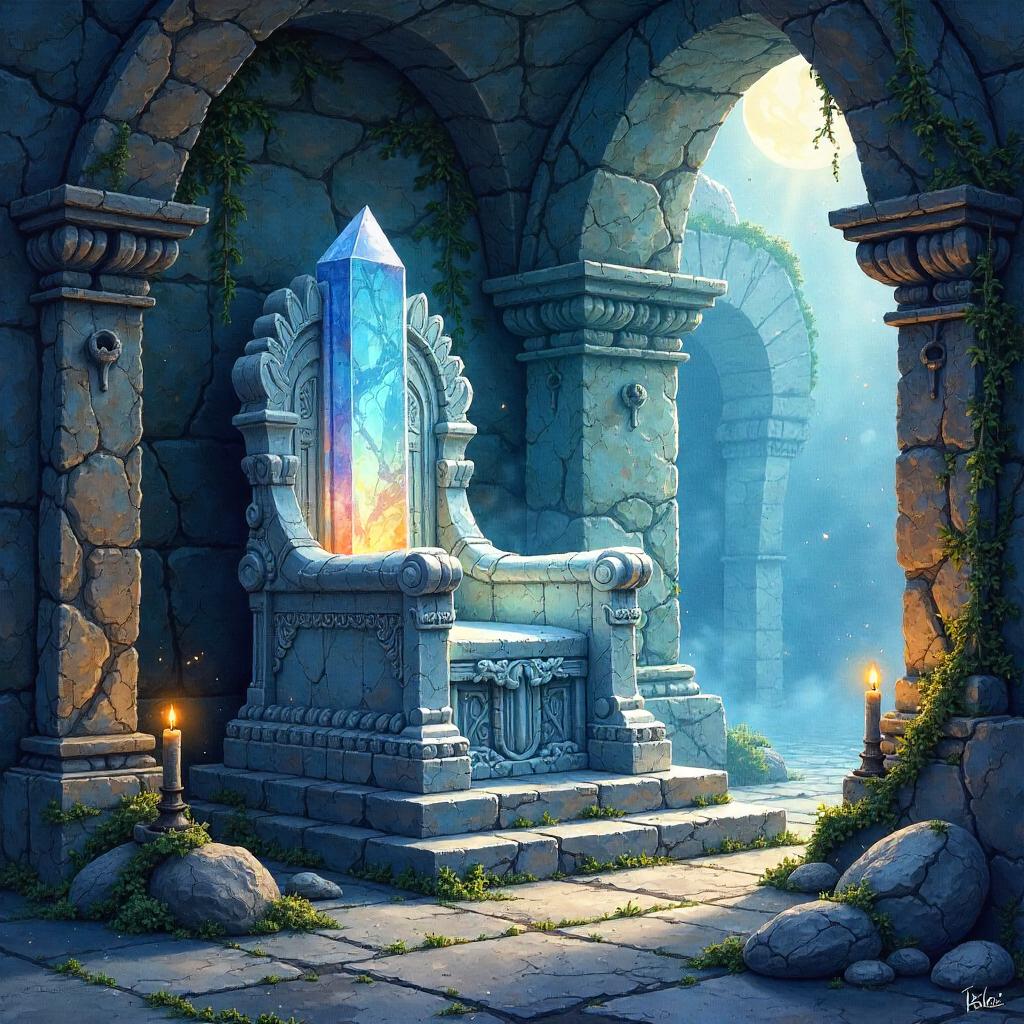 Crystal Throne in a Moonlit Crypt — Watercolor
