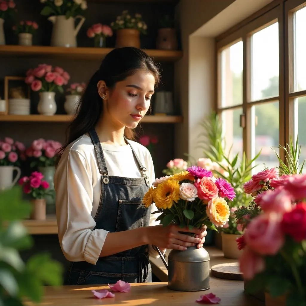 Sunlit Portrait in a Flower Shop