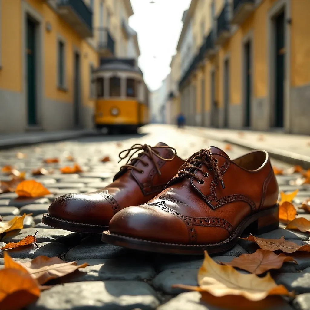 Vintage Leather Shoes on Lisbon's Cobblestone Streets