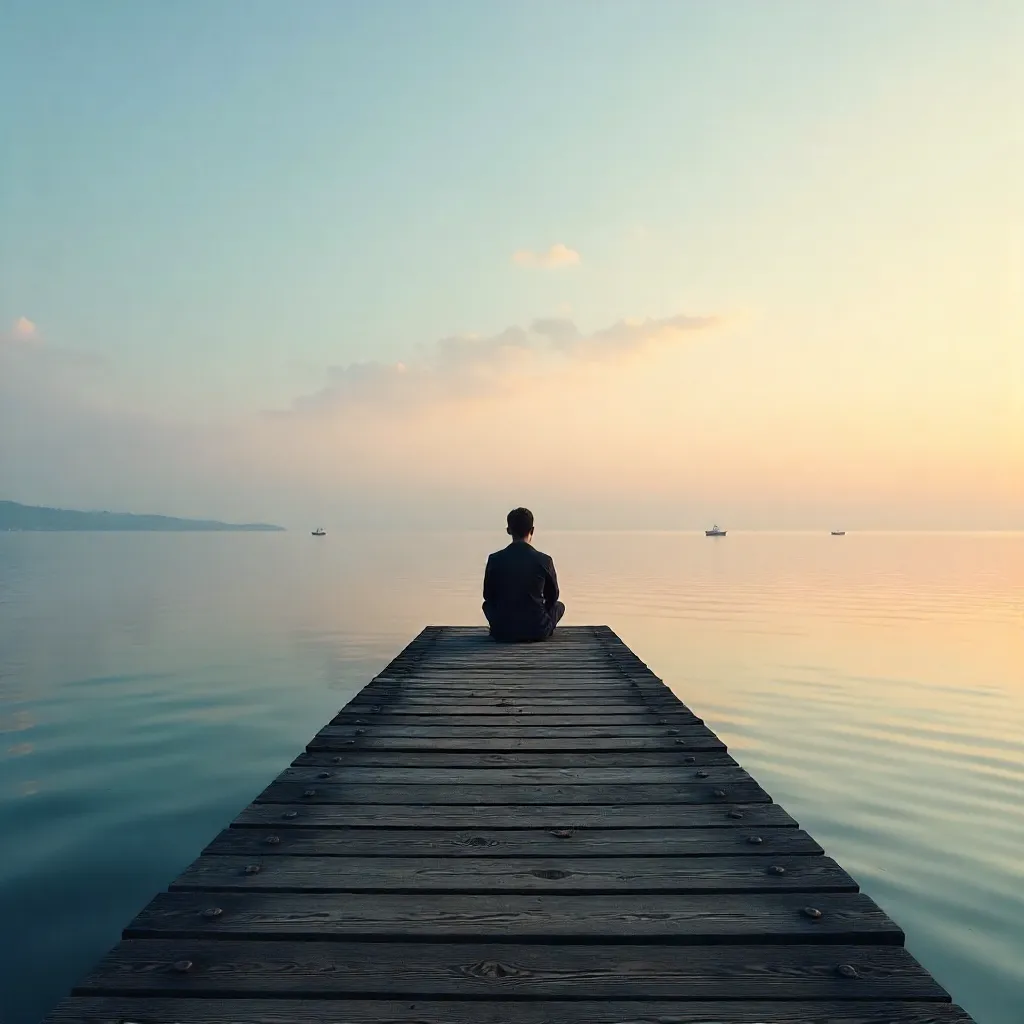 Solitary Pier Gazer: Tranquil Waters at Dusk