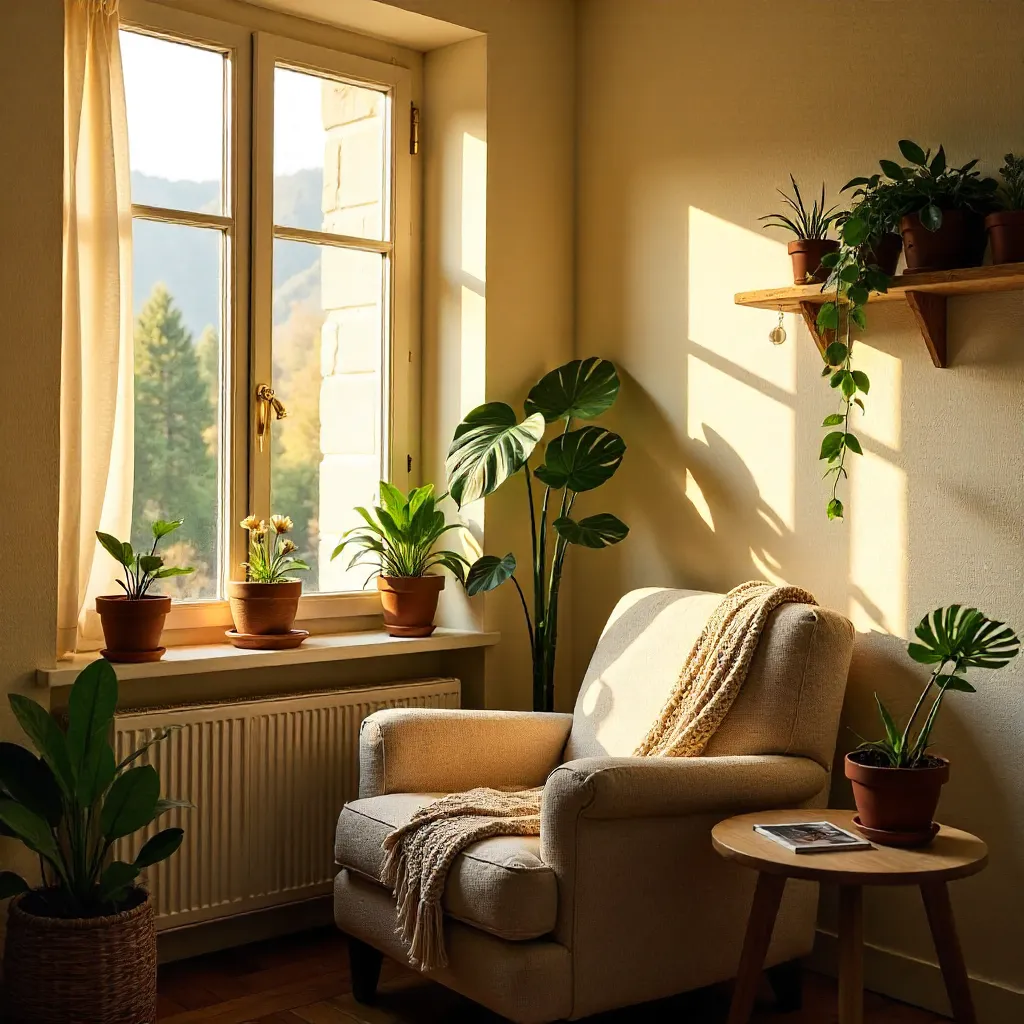 Sunlit Corner with Plant Shadows on Wall