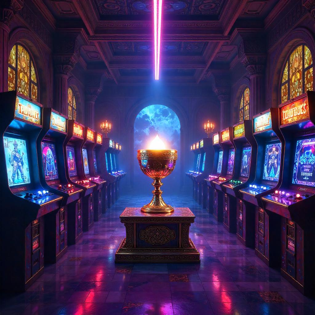 The Holy Grail in Neon Arcade Dreamscape