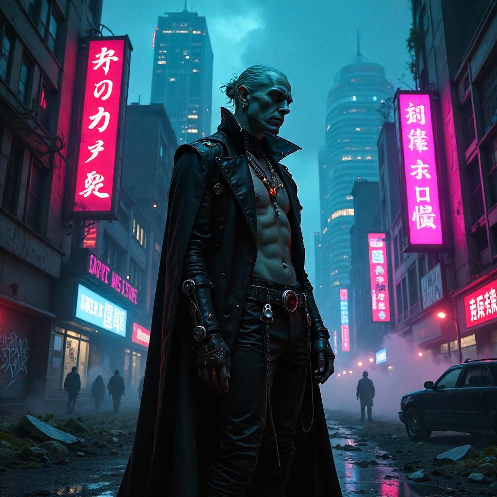 Vampire in Neon Ruins: A Cyberpunk Night